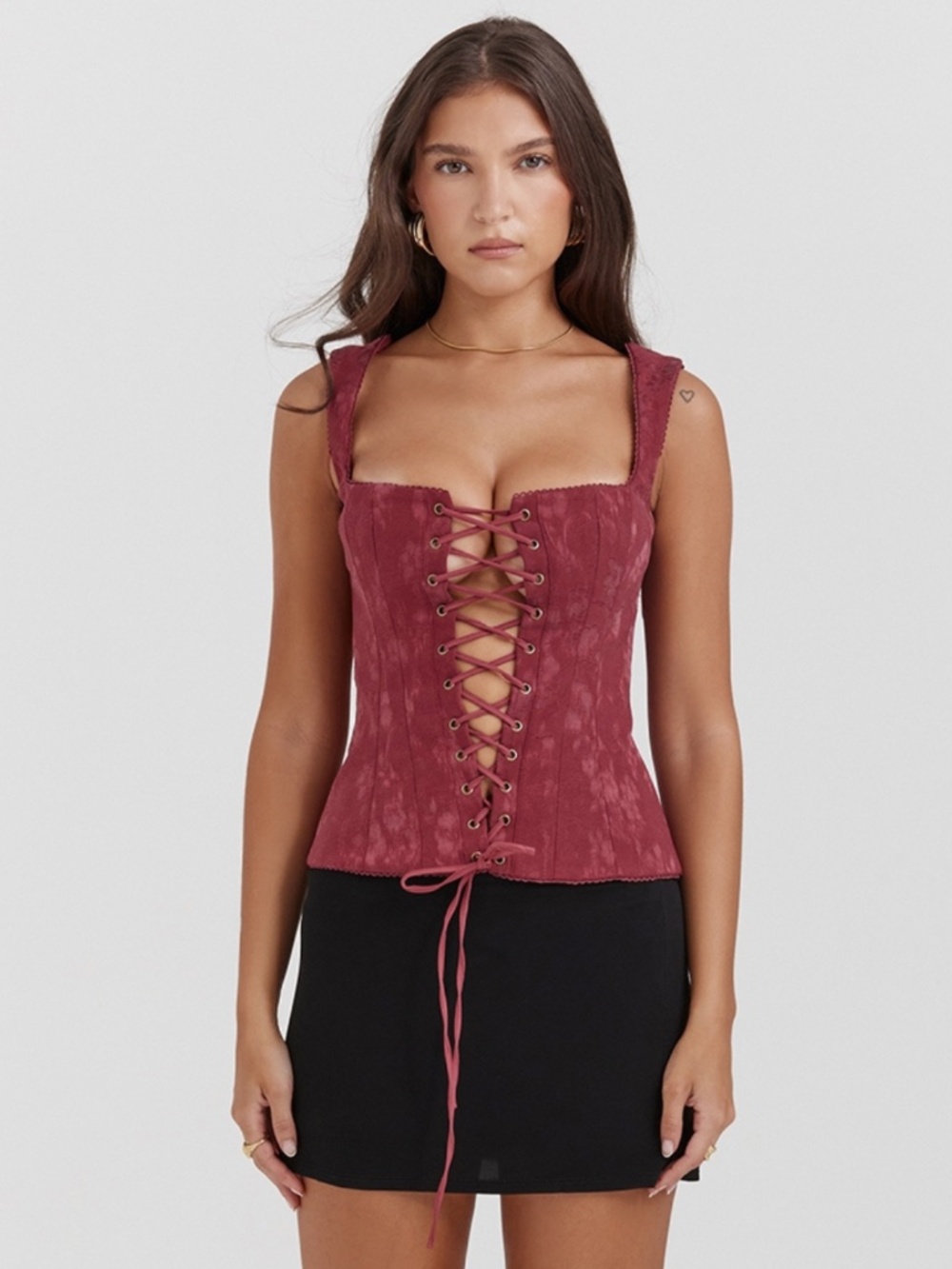NEW House of CB Parisa Corset Top Burgundy Large - Picture 5 of 16